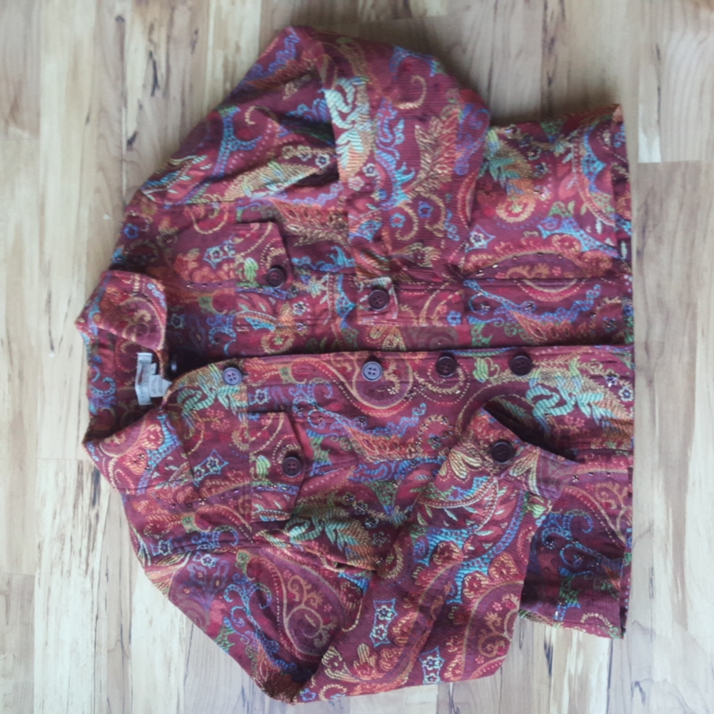 Coldwater Creek tapestry trucker jacket